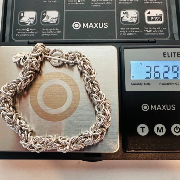 Sterling Silver Byzantine Chainmail Bracelet w/ Hill Tribe Clasp & Heart 36.25g - Picture 6 of 6